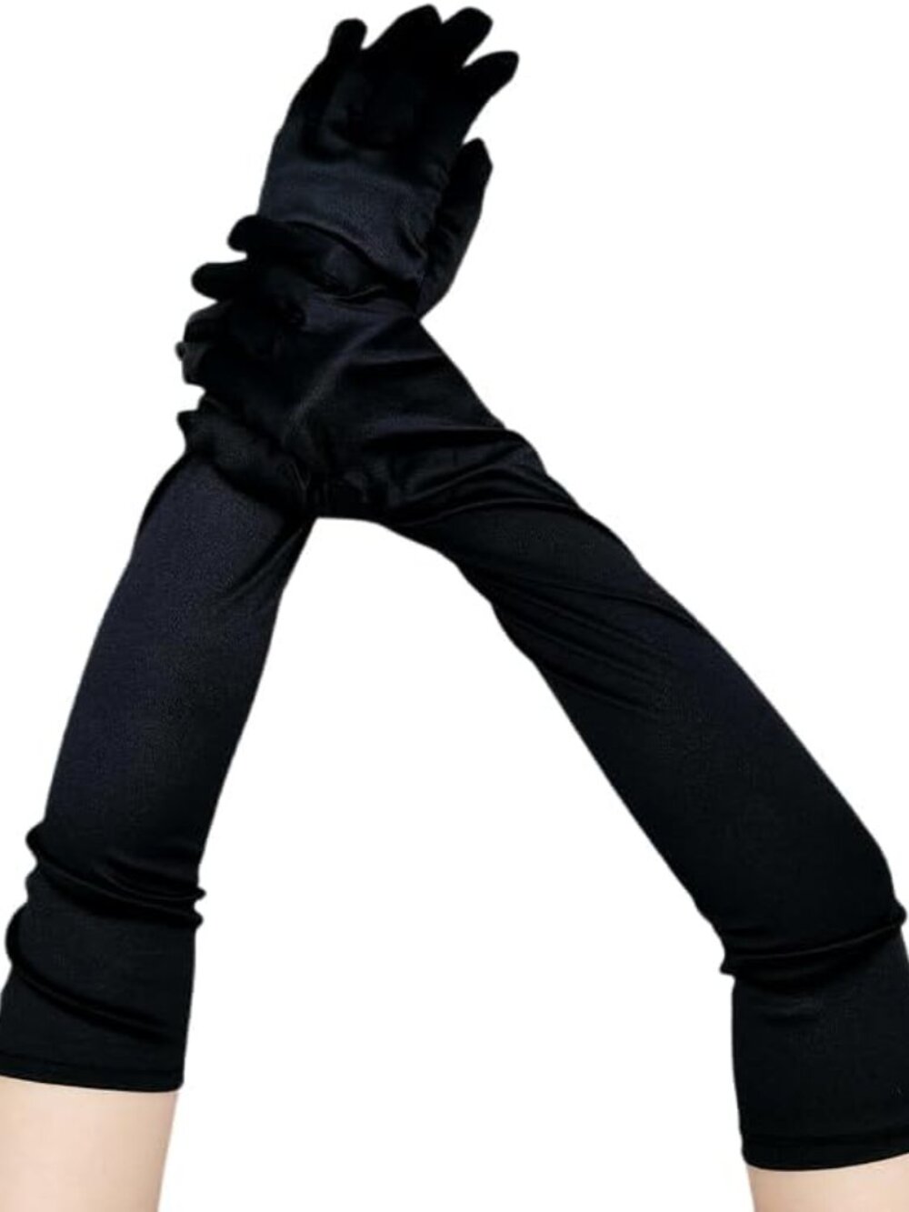 Women's Black 1920s Elbow Length Stretchy Satin Long Opera Gloves